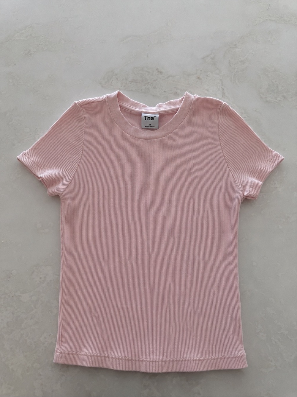 TNA Ribbed Light Pink Crewneck Tee